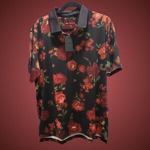 BONOBOS Golf Performance Polo Shirt Justin Rose Men Large Midnight Floral NWT